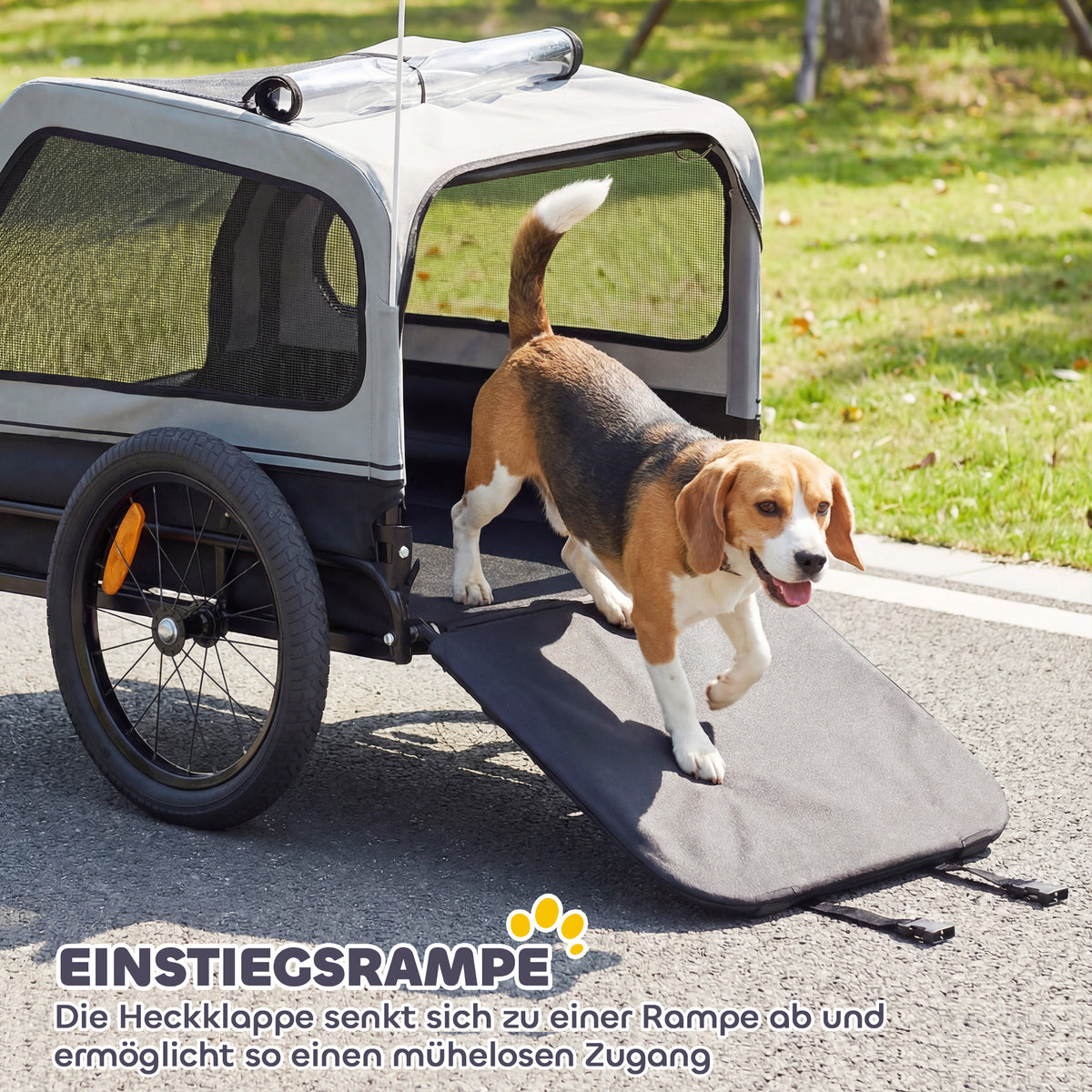 PawHut Faltbar Fahrradanhänger für Mittelgroße Hunde bis 20kg mit herunterklappbare Rampe Reflektoren – Produktabbildung 5