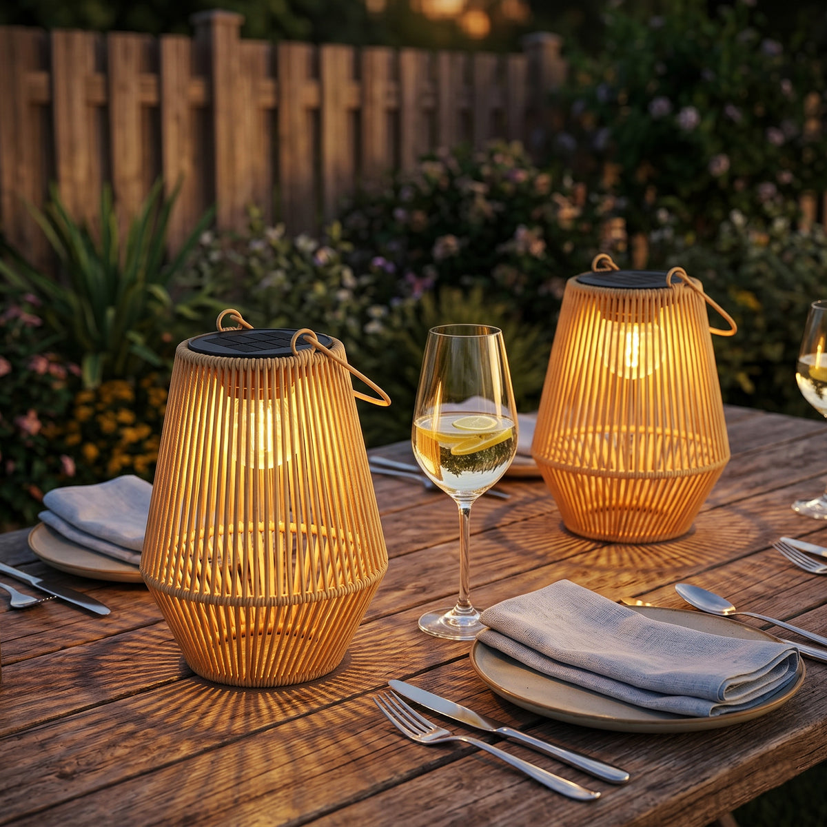 Outsunny Solar Stehlampe 2er Set Rattan Hängend Solarlampen mit Lichtsensor IP44 wasserdichte Solarlampe – Produktabbildung 2