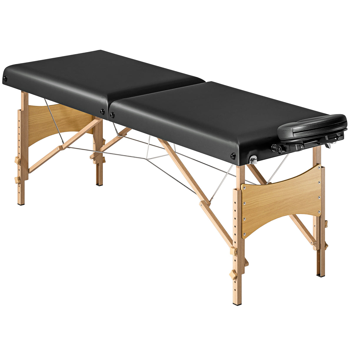 HOMCOM Höhenverstellbarer Massagetisch, Holzgestell, Klappbares Massagebett, Schaumstoffpolsterung, Schwarz