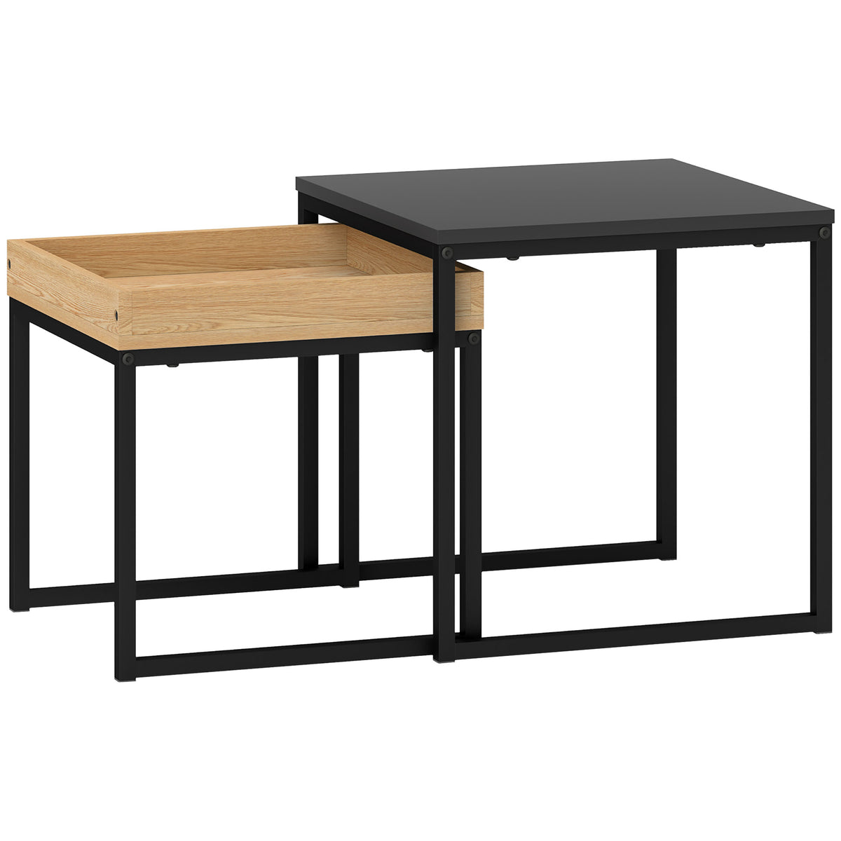 HOMCOM Moderner Couchtisch, 2er-Set Sofatisch, für kleine Räume, Quadratisch, MDF, Metall, Schwarz