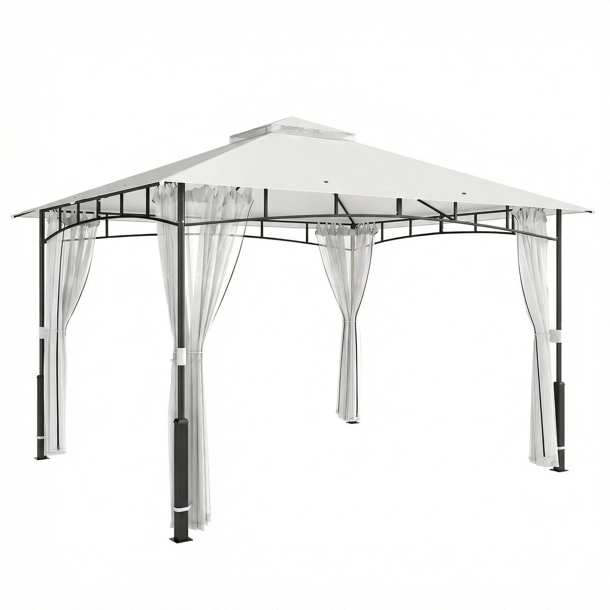 Outsunny Pavillon, 3x3,6 m wasserabweisend Stabil Gartenpavillon mit Moskitonetz, Doppeldach, für Garten
