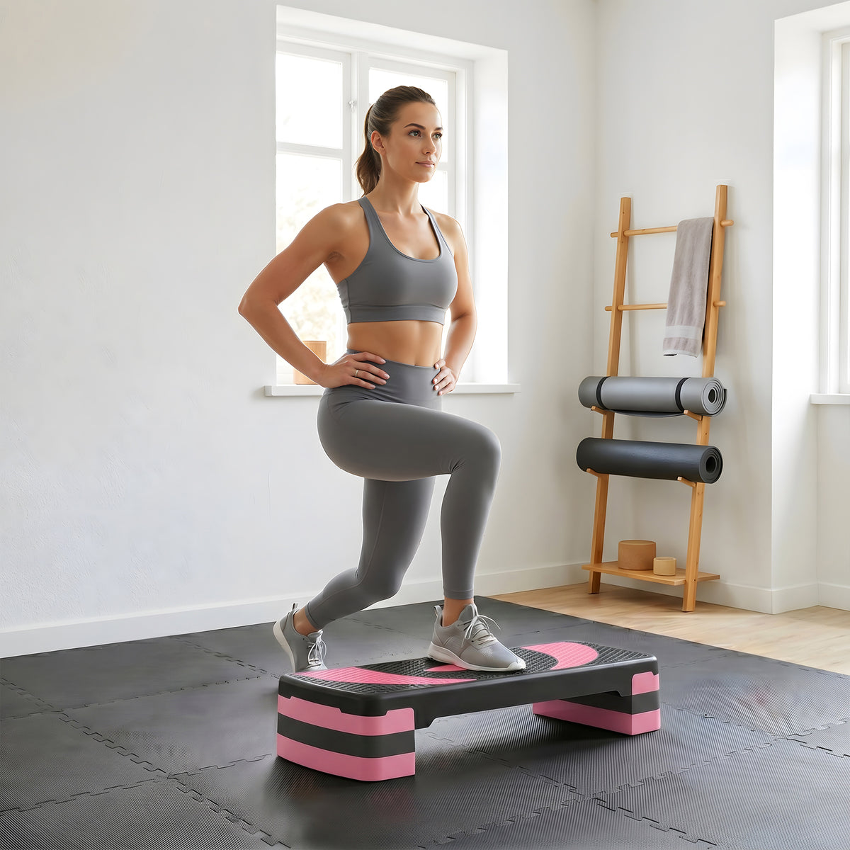 HOMCOM Aerobik-Stepper, höhenverstellbar, 80 x 31 x 10/15/20 cm, bis 150 kg, Schwarz/Rosa/Grau – Produktabbildung 2
