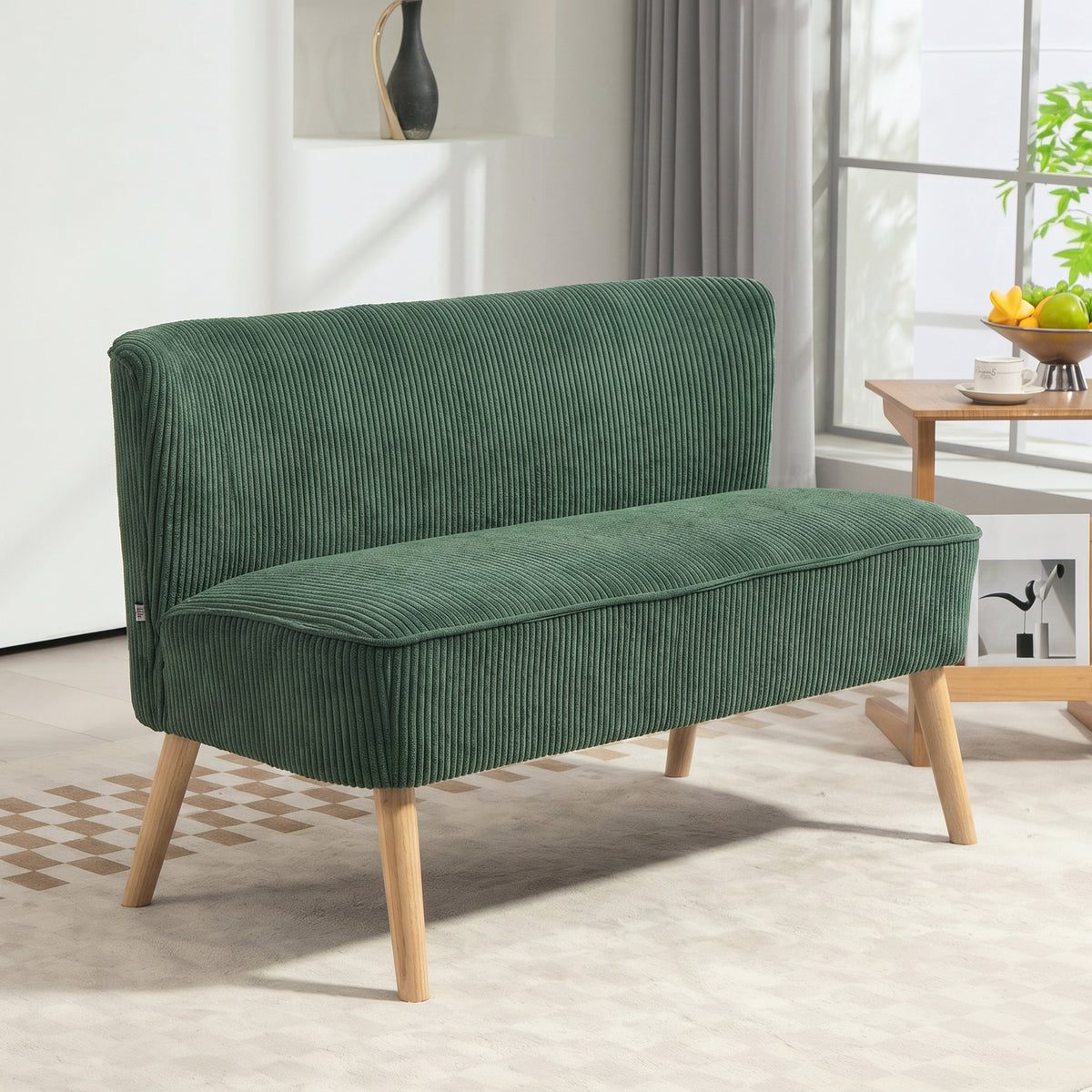 HOMCOM 2-Sitzer Polstersofa, Holz, Samtartiges Polyester, Schaumstoff, 117 x 56,5 x 77 cm, Grün – Produktabbildung 2