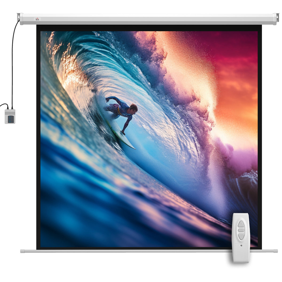 HOMCOM Beamer Leinwand 176,5 x 176,5 cm 85 Zoll 1:1 HD 4K Rollo-Leinwand für Heimkino für Heimkino