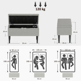 HOMCOM Sitztruhe, Sitzbank mit Stauraum, bis 120kg, Samtoptik, 95x38x45cm, Grau – Produktabbildung 3