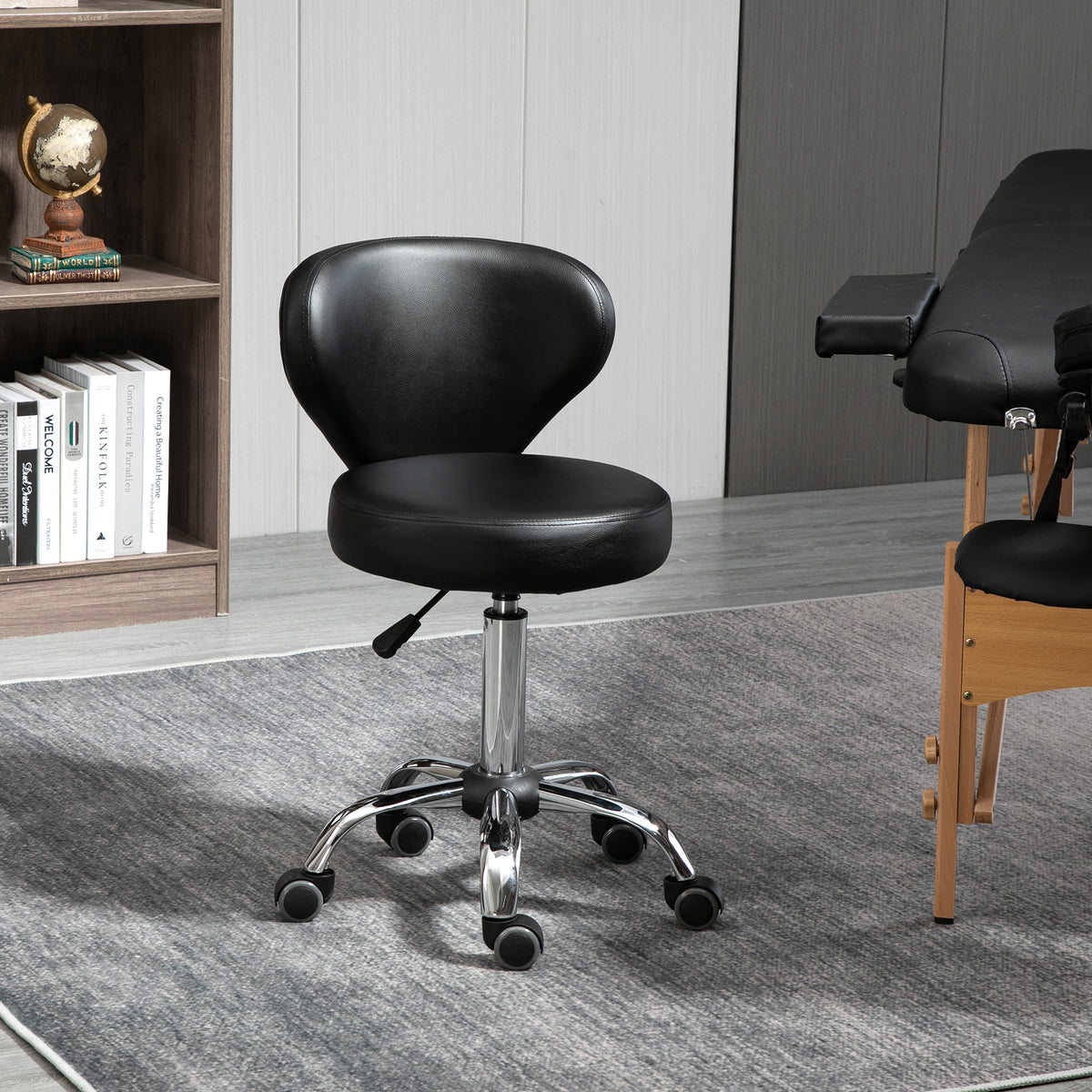 HOMCOM Salonhocker in Lederoptik, höhenverstellbar, bis 120 kg, Stahlgestell, Schwarz – Produktabbildung 2