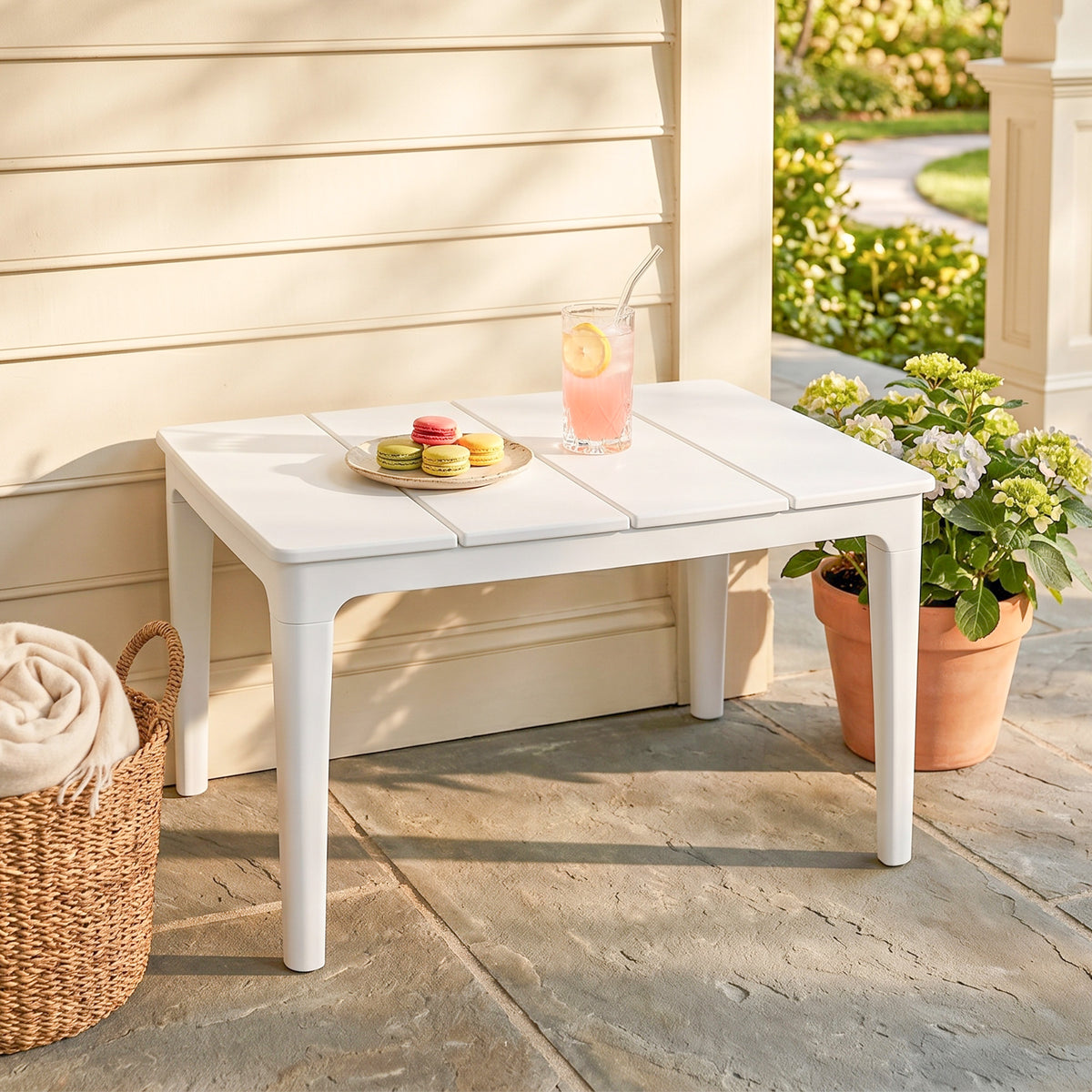 Outsunny Beistelltisch 70 x 53cm wetterfest Gartentisch aus Kunststoff rechteckig Balkontisch 35kg – Produktabbildung 2