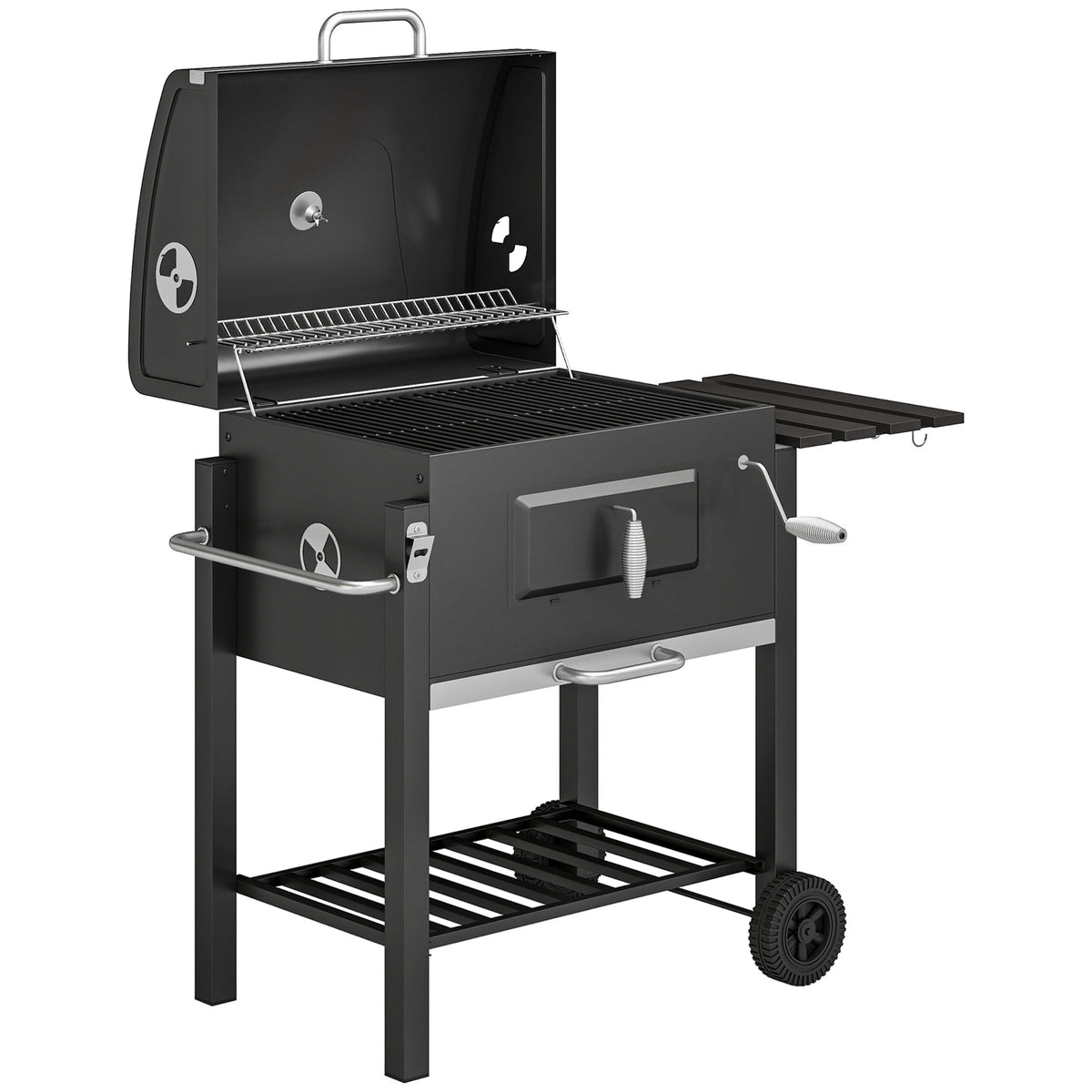 Outsunny Holzkohlegrill Smoker BBQ-Smoker, 1 Ablage, 1 Handtuchhalter, 2 Grillroste, 113 cm x 65 cm x 108 cm