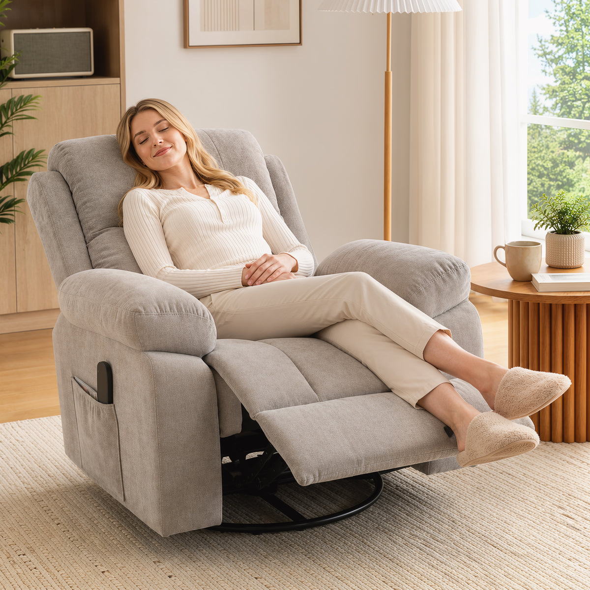 HOMCOM Relaxsessel Fernsehsessel 360° Drehbarer Massagesessel mit Wärme, Massage, Chenille-Optik, Beige – Produktabbildung 2