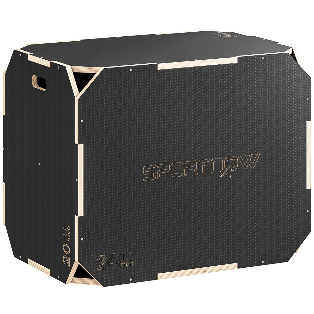 3-in-1 Plyo-Box, Sprungbox mit Griff-Öffnungen, für Home-Fitness und Outdoor-Workouts, 3 Sprunghöhen, Holz