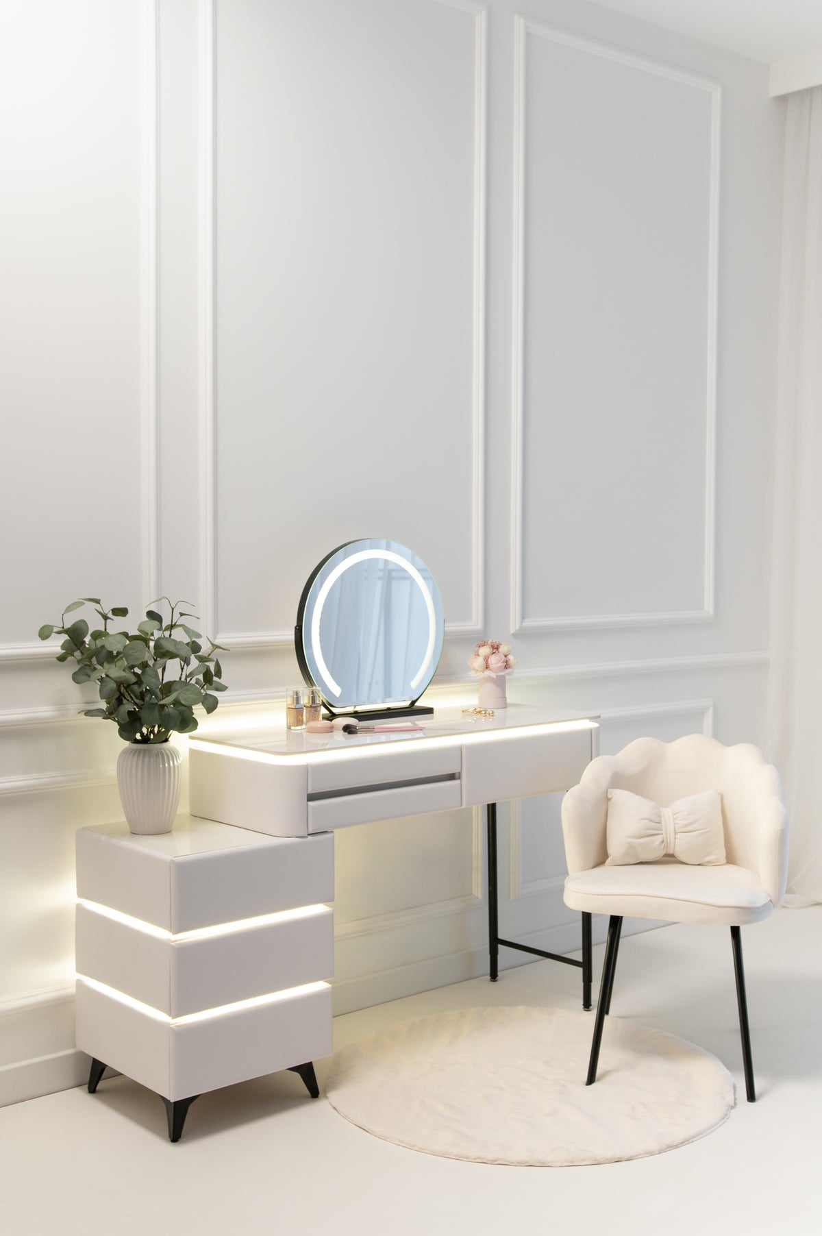 LED-Schminktisch im Marmordesign / 100 cm, weißes Möbelset – Produktabbildung 4
