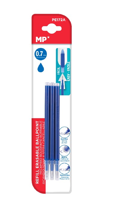 Ersatzminen für radierbare Stifte, 3 Stück (Blau), 0,7 mm