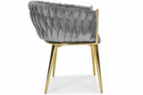 Grauer Samtstuhl GLAMOUR – goldene Beine, modernes Flechtdesign – Produktabbildung 8
