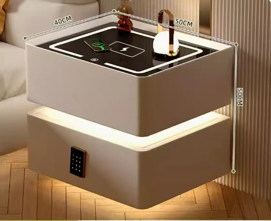 Intelligenter Nachttisch mit LED-Beleuchtung und kabellosem Laden – Weiß – Produktabbildung 2