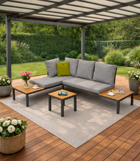 Garten-Ecksofa-Möbelset für die Terrasse, 4-Sitzer, grau, 254x184 cm – Produktabbildung 8