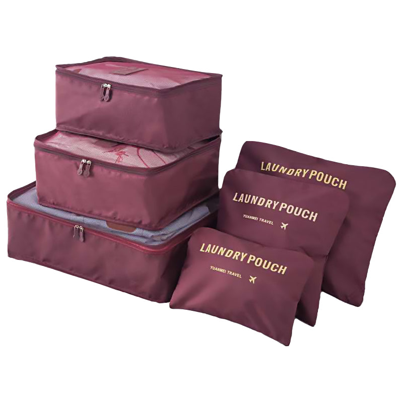 Ein Set Reiseorganizer für Koffer und Kleiderschrank (6 Stk.) – bordeauxrot
