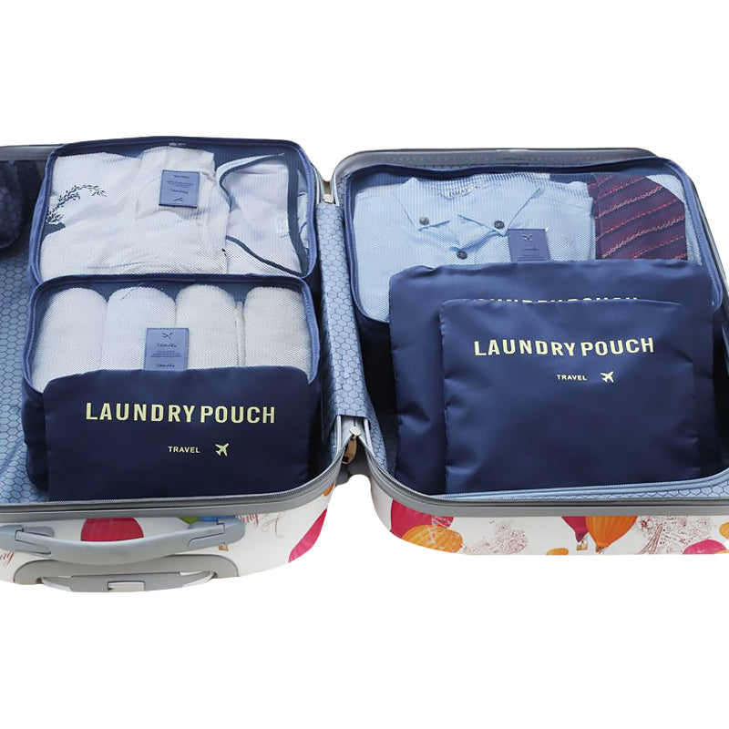 Ein Set Reise-Organizer für einen Koffer und einen Kleiderschrank (6 Stück) – dunkelblau