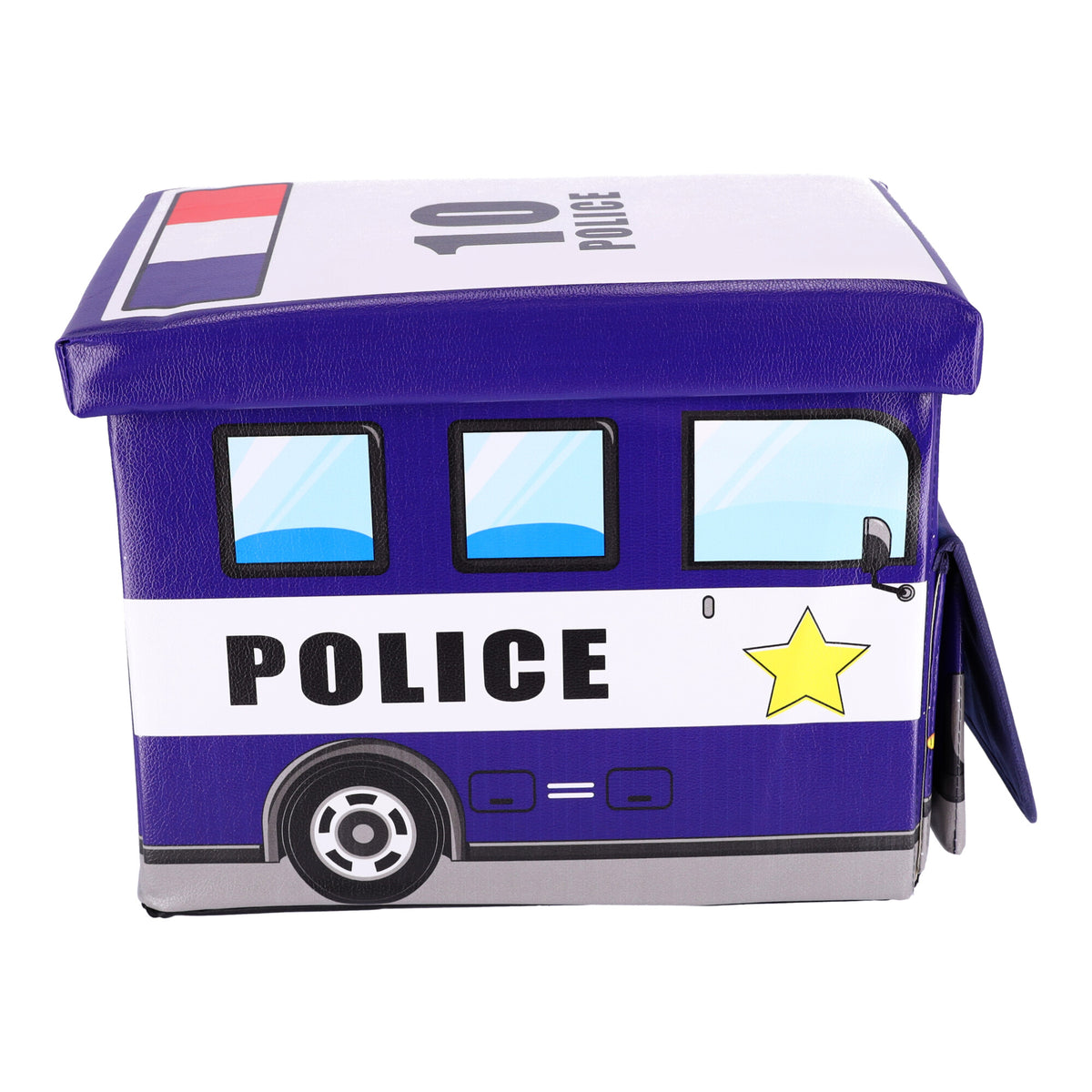 Spielzeugbox mit Sitzhocker – Polizeiauto – Produktabbildung 3