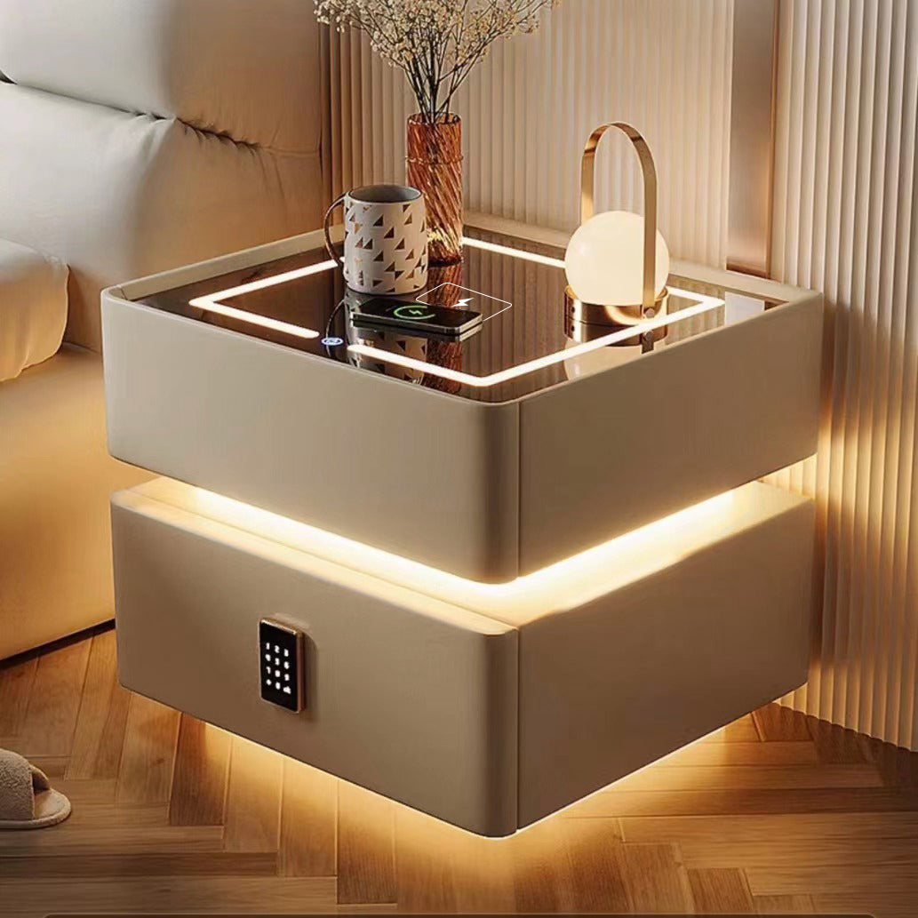 Smarter Nachttisch mit LED-Beleuchtung und kabellosem Laden – Dunkelbeige – Produktabbildung 2