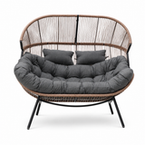 Modernes Gartensofa / Doppel-Kuschelsessel in Cocoon-Form – Naturbraun & Graphit