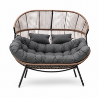 Modernes Gartensofa / Doppel-Kuschelsessel in Cocoon-Form – Naturbraun & Graphit