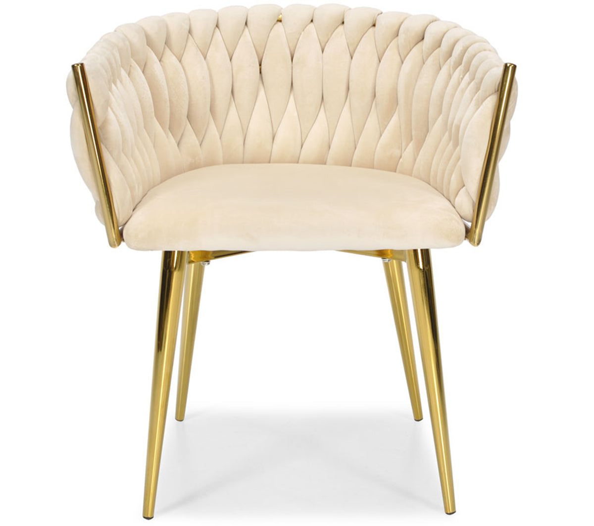 Samtstuhl GLAMOUR – BEIGE, goldene Beine, geflochten, modern – Produktabbildung 2