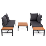 LAGOS Outdoor-Ecksofa mit Chaiselongue-Funktion – modulares Gartenmöbel-Set, Grau + Couchtisch + Kissen – Produktabbildung 4