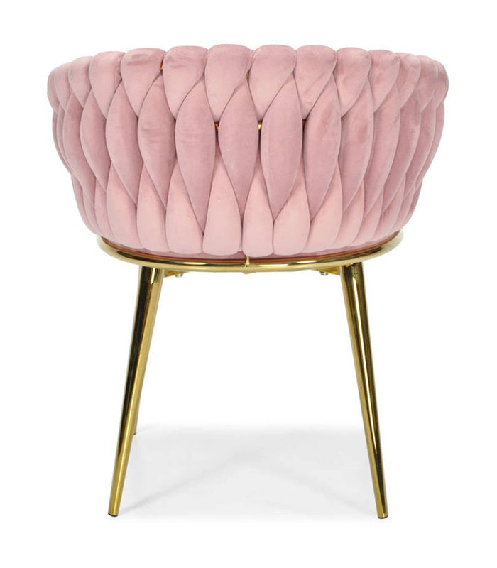 Veloursstuhl Rosa GLAMOUR – goldene Beine, geflochten, modern – Produktabbildung 5