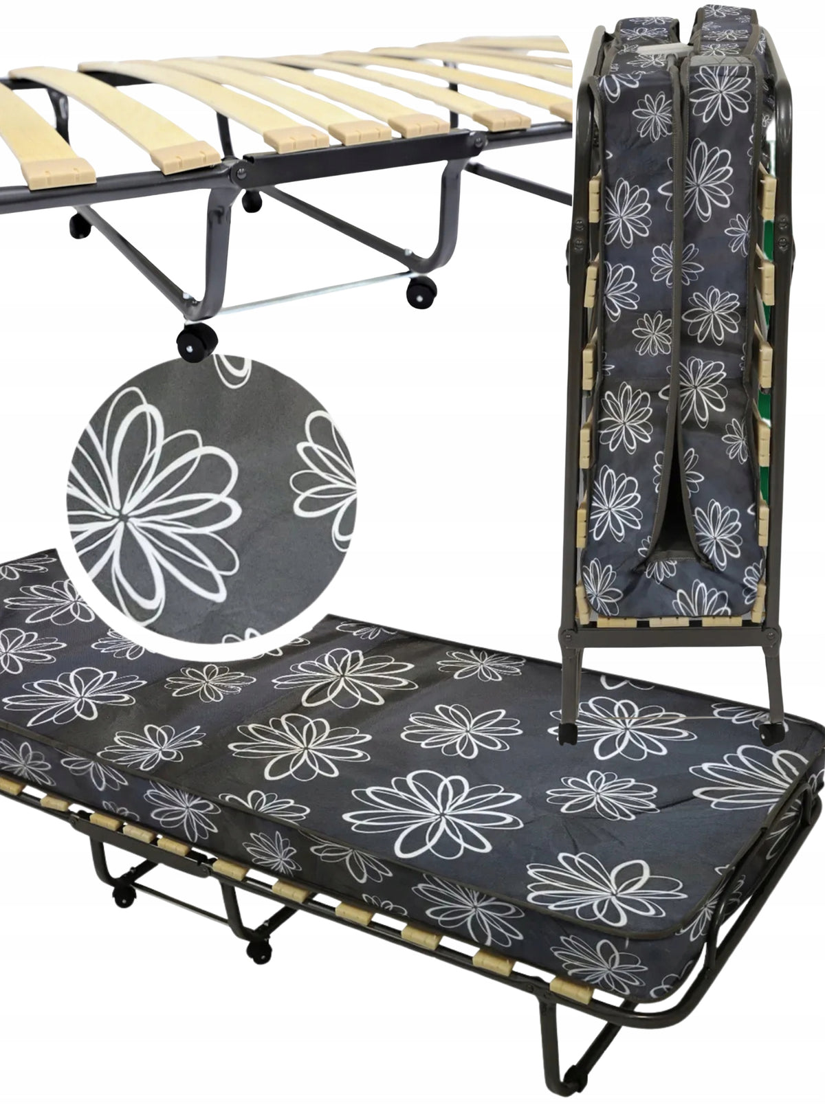 Klappbares Gäste-/Campingbett mit Matratze und Rollen 80×190 cm – Grau – Produktabbildung 2
