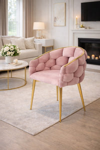 Balloon Velvet Chair, Pink – goldfarbene Glamour-Beine, Schalensitz, für Esszimmer/Wohnzimmer, 70 × 60 × – Produktabbildung 3
