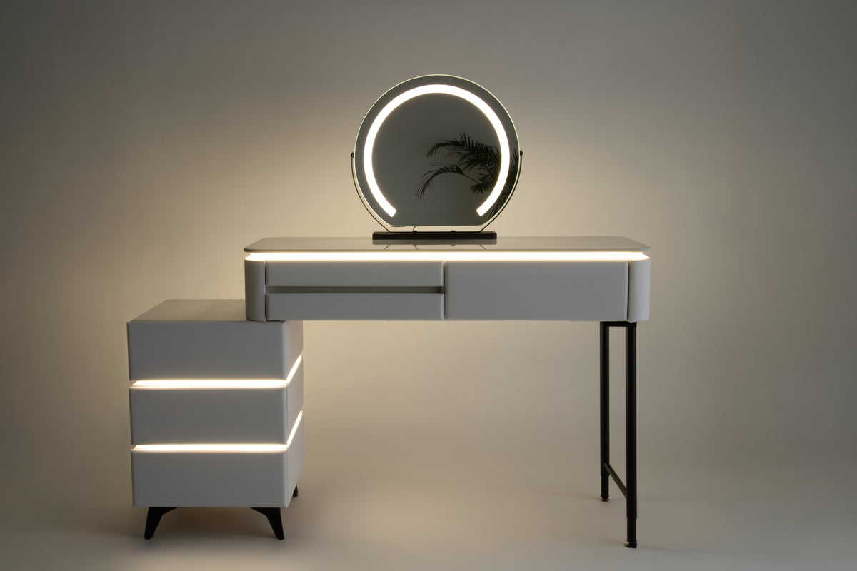 LED-Schminktisch im Marmordesign / 100 cm, weißes Möbelset – Produktabbildung 9