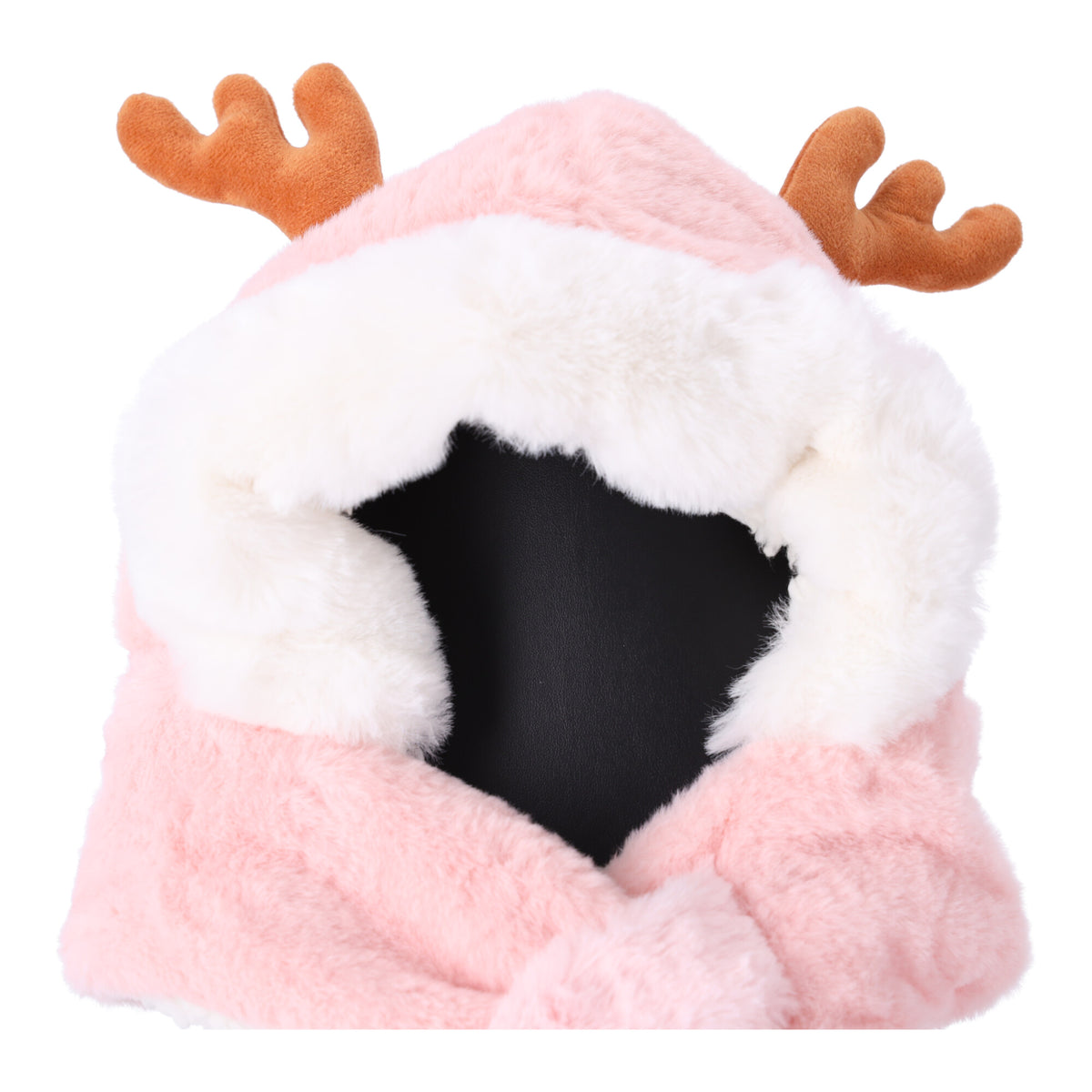 Plüschmütze mit Schal für Kinder von 1 bis 7 Jahren – hellrosa mit Hirschohren – Produktabbildung 2
