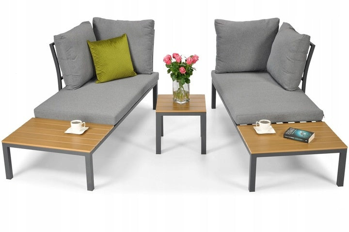 Garten-Ecksofa-Möbelset für die Terrasse, 4-Sitzer, grau, 254x184 cm – Produktabbildung 2