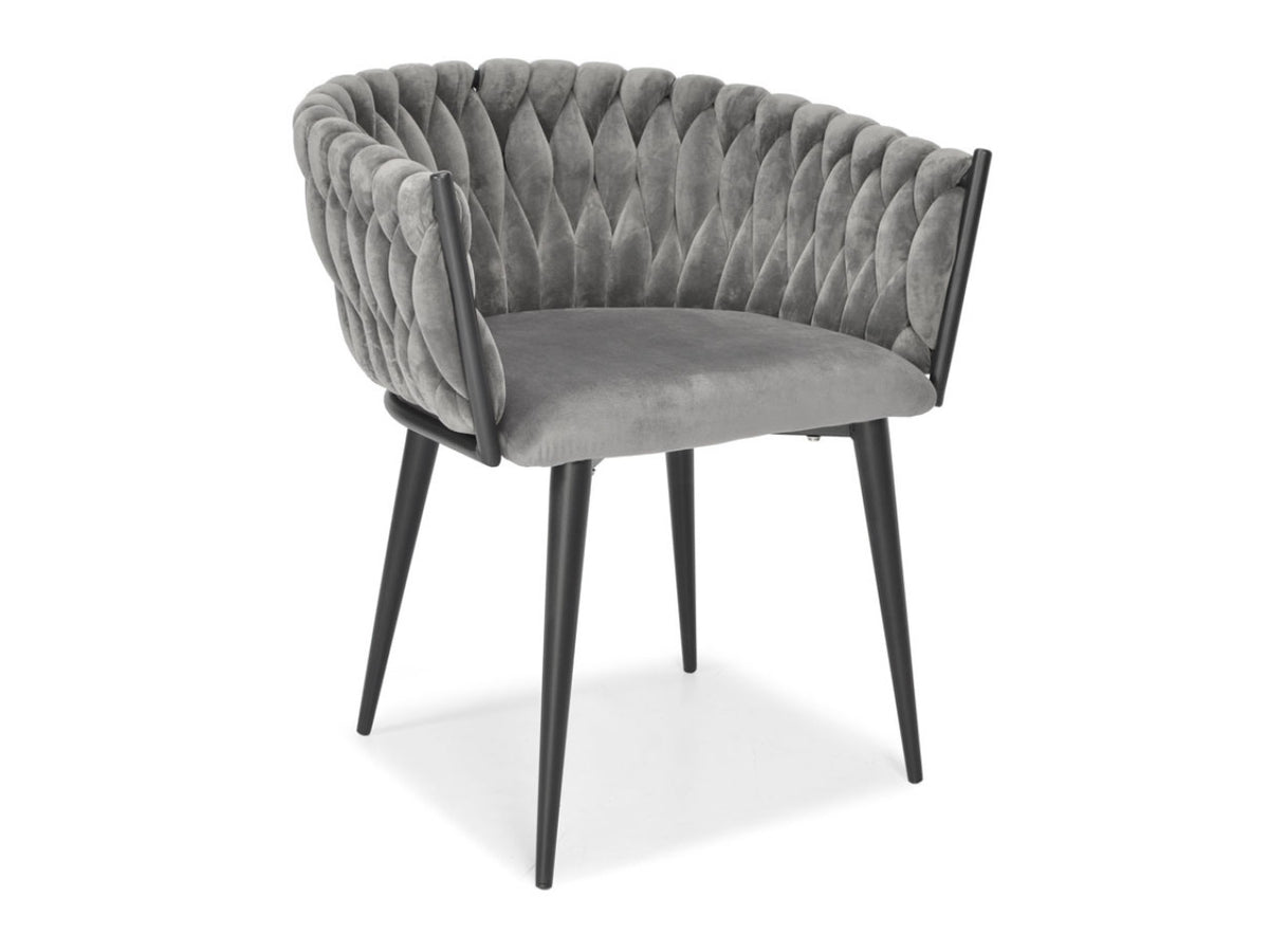 Polsterstuhl aus Samt für Esszimmer und Wohnzimmer, Glamour, grauer Samt, schwarze Beine