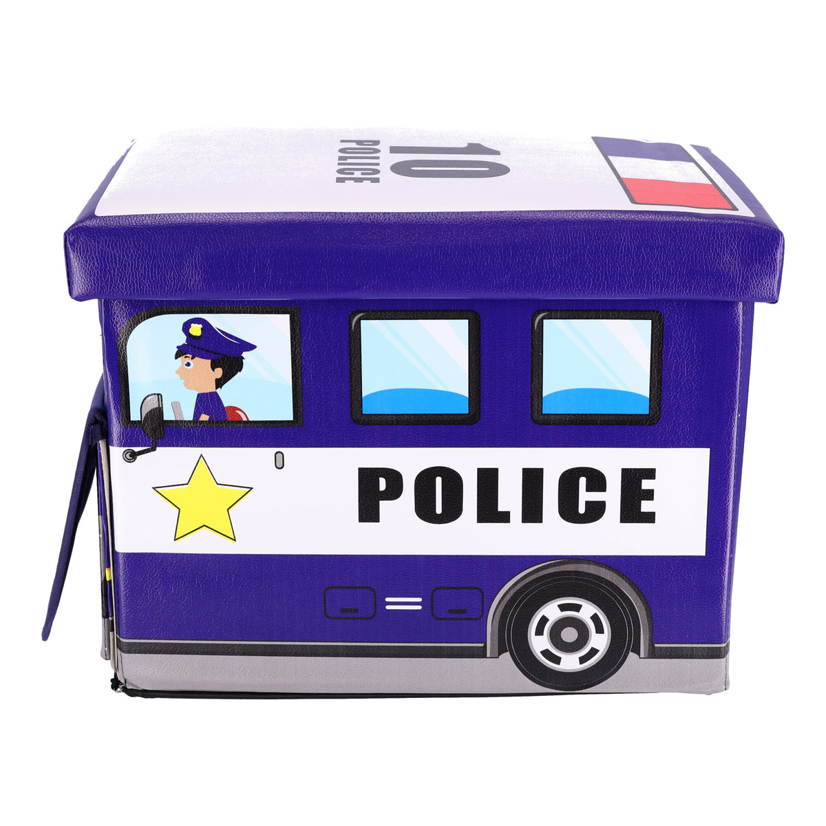 Spielzeugbox mit Sitzhocker – Polizeiauto – Produktabbildung 8