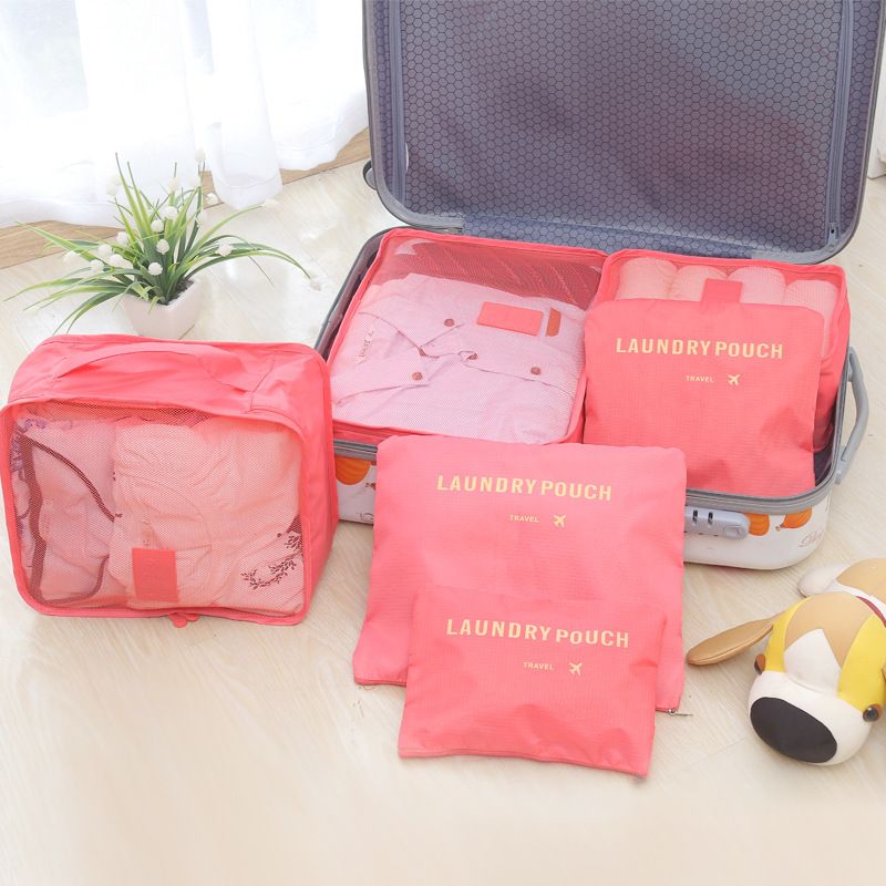 Ein Set Reiseorganizer für Koffer und Kleiderschrank (6 Stück) – hellrosa – Produktabbildung 2