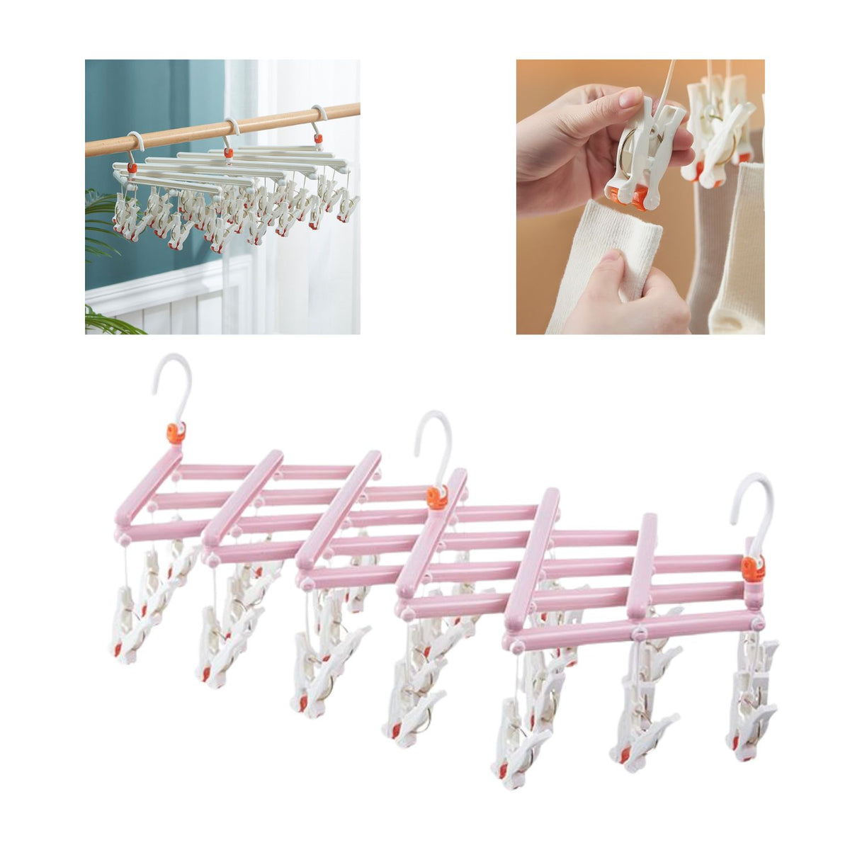 Praktischer klappbarer Kleiderbügel mit Klammern, 29 Klammern, rosa – Produktabbildung 2