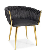 Samtstuhl GLAMOUR – goldene Beine, modernes Schwarz