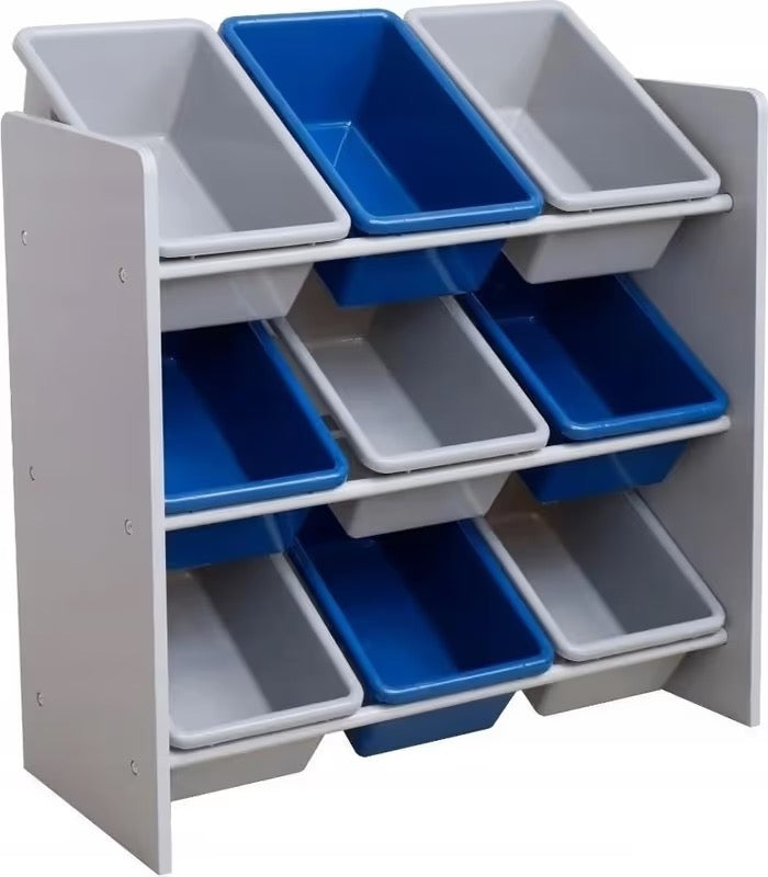 Spielzeug-Aufbewahrungsmöbel – Organizer mit 9 Behältern (Grau/Blau) – Produktabbildung 2