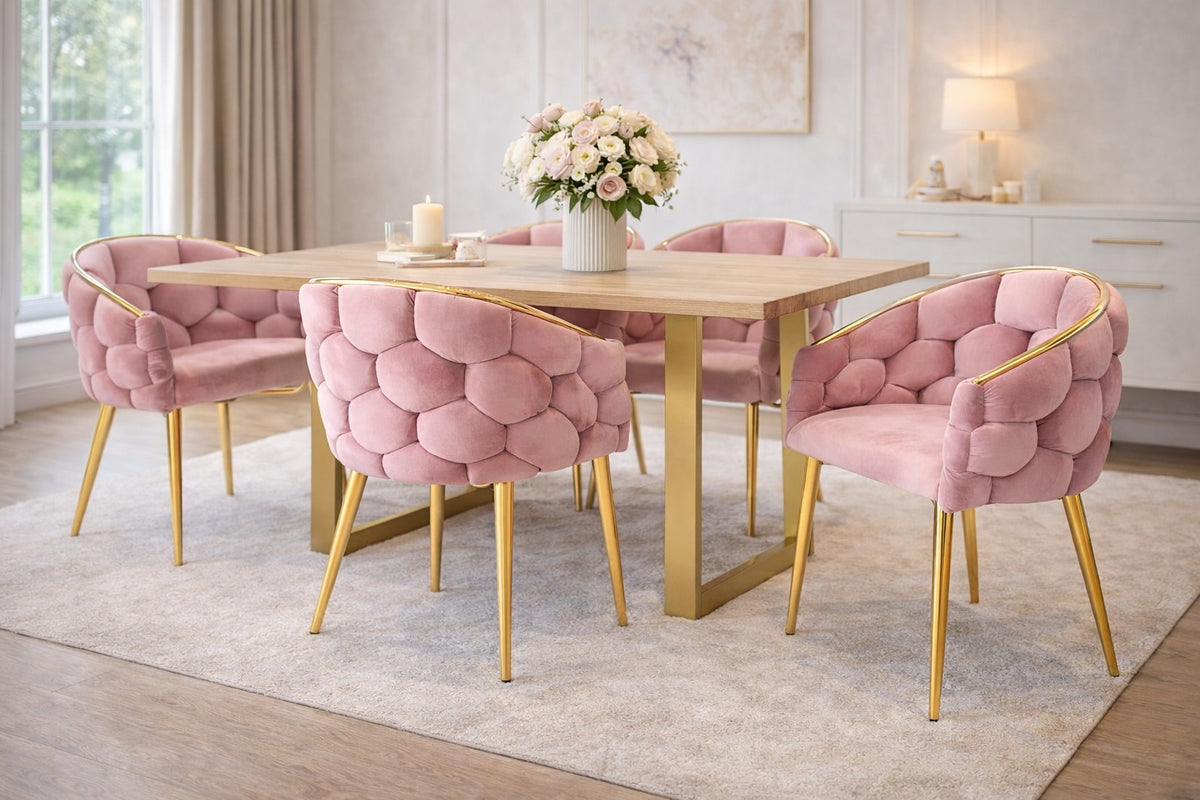 Balloon Velvet Chair, Pink – goldfarbene Glamour-Beine, Schalensitz, für Esszimmer/Wohnzimmer, 70 × 60 × – Produktabbildung 2