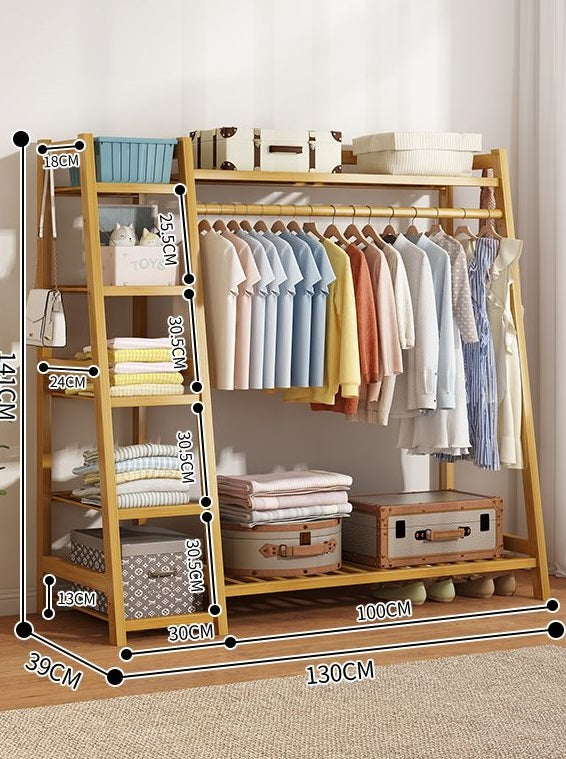 Bambus-Kleiderständer mit 5 Ablagen – Länge 130 cm – Produktabbildung 2