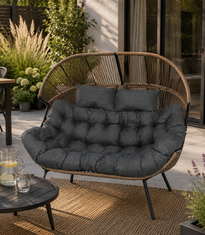 Modernes Gartensofa / Doppel-Kuschelsessel in Cocoon-Form – Naturbraun & Graphit – Produktabbildung 9