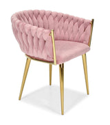 Veloursstuhl Rosa GLAMOUR – goldene Beine, geflochten, modern – Produktabbildung 3