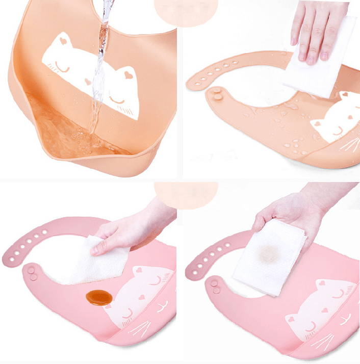 Silikon-Lätzchen mit Auffangtasche für Kinder – blau, Katze – Produktabbildung 2