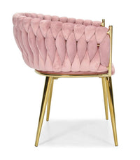 Veloursstuhl Rosa GLAMOUR – goldene Beine, geflochten, modern – Produktabbildung 4