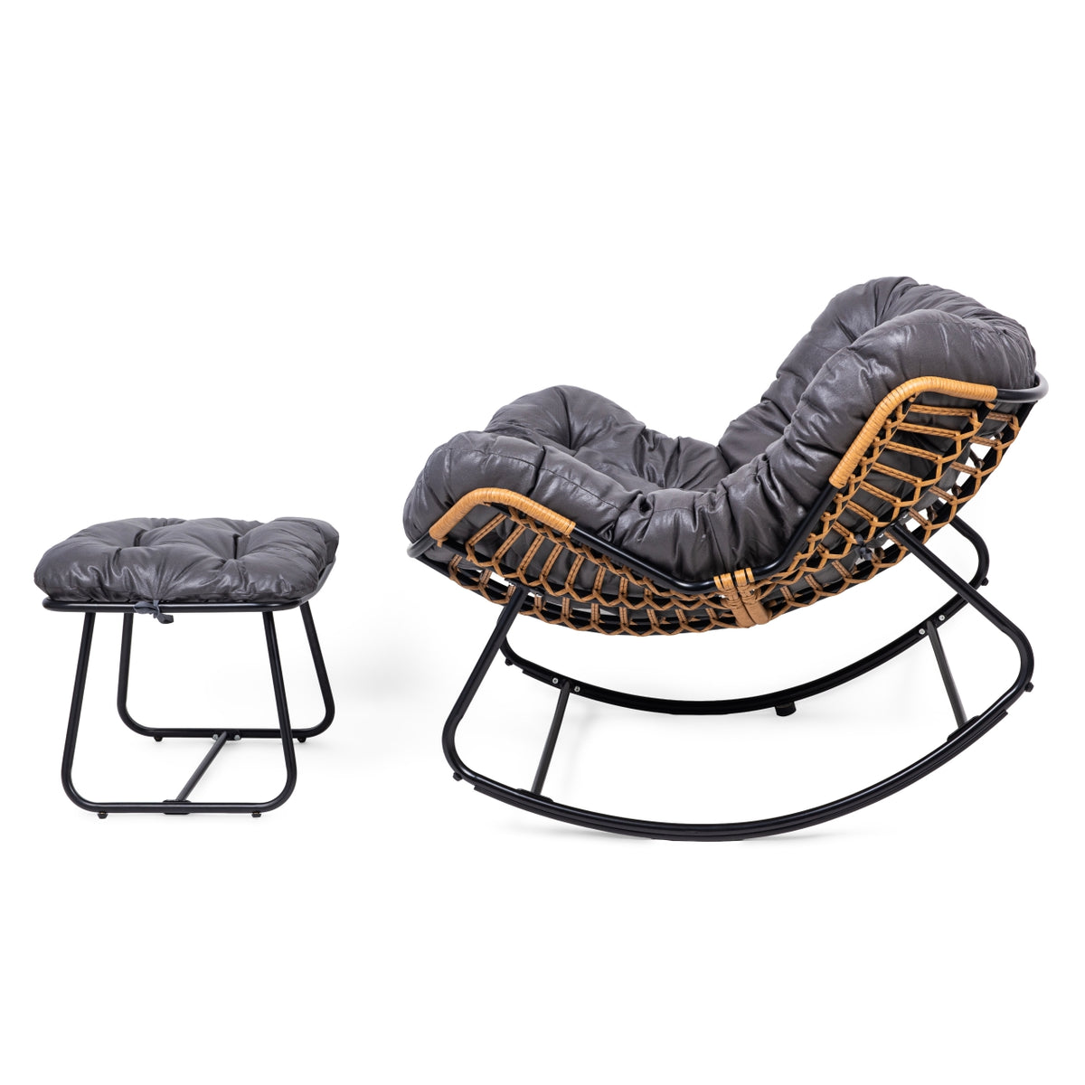 Moderner skandinavischer Schaukelstuhl – graues Cocoon-Design mit Fußstütze – Produktabbildung 2