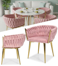 Veloursstuhl Rosa GLAMOUR – goldene Beine, geflochten, modern – Produktabbildung 6