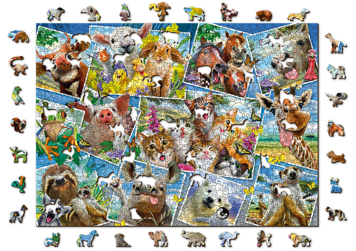 ooden-Puzzle mit Figuren – Postkarten mit Tieren, 1010 Teile