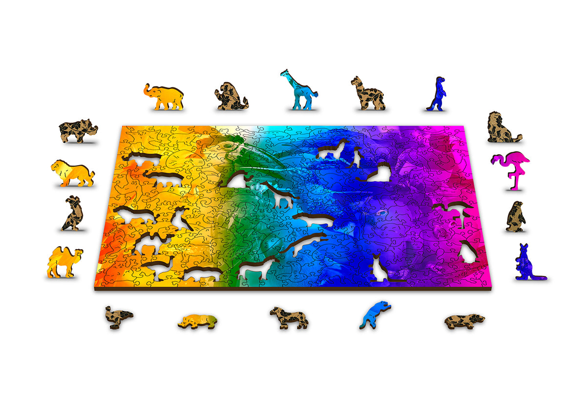 Holzpuzzle mit Figuren – Vögel Farbverlauf M, 200 Teile – Produktabbildung 2
