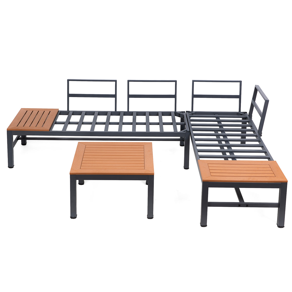 LAGOS Outdoor-Ecksofa mit Chaiselongue-Funktion – modulares Gartenmöbel-Set, Grau + Couchtisch + Kissen – Produktabbildung 5